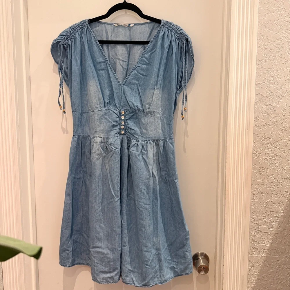 Light Denim Mini Dress with Button Front - Picture 1 of 6